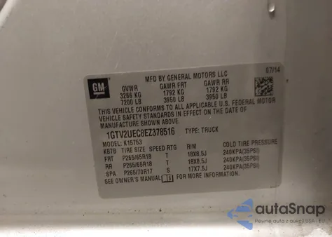 2014 GMC Sierra 1500 Sle из США, поврежденный, VIN 1GTV2UEC8EZ378516